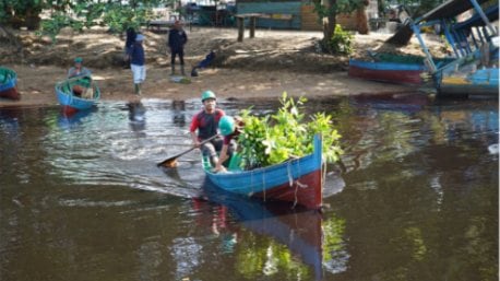 Warga mengangkut bibit mangrove dengan perahu